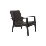 GENTS Chair in black leather upholstery with knot stitch detailing and black teak wood frame.