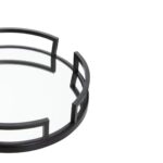 BARON Matt Black Tray with a geometric design, matt black stainless steel frame, and mirrored center for a bold modern aesthetic.