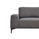 NELSON Sofa with three seats and a left chaise, upholstered in grey fabric with black metal legs for a modern and spacious living room centerpiece.