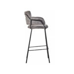 YORK Barstool in grey faux leather with padded seat, low back, flared armrests, and gold finish tubular legs with footrest for modern interiors.