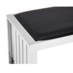 FFLOYD Bench with genuine black leather, stainless steel frame, slatted side details, and segmented stitching for a modern monochrome look.