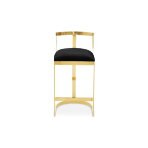 GADA Black Barstool with black velvet seat, gold stainless steel frame, and curved backrest, perfect for modern interiors.