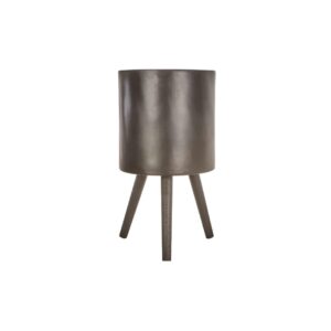 TRENT Large Planter with cylindrical body, renewable beechwood legs in gold finish, and durable fibreglass and magnesia construction.