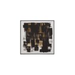 Abstract ARLO Wall Painting featuring black and white strokes with gold foil accents in a sleek wooden frame.