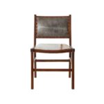 BROSE Dining Chair with genuine cow leather upholstery, teakwood frame in walnut finish, and stud trim detail.