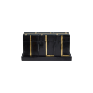 Sleek black and brass MONAX Canister Set in a rectangular tray, perfect for storage or decor.