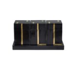 Sleek black and brass MONAX Canister Set in a rectangular tray, perfect for storage or decor.