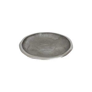 Large silver aluminum decorative bowl with a textured oak-inspired surface, perfect as a modern centerpiece.