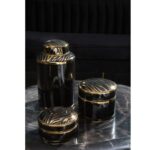 Glossy black and gold zebra-patterned KNIGHT Medium Jar made of porcelain, perfect for storage and decor.