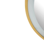 Modern round wall mirror with edge illumination and a gold frame, ideal for grooming and decor in contemporary interiors.