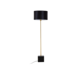 Sleek floor lamp with a gold-finish metal stem, black marble base, and black linen shade, perfect for modern and contemporary interiors.