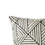 ROMAN Geometric Cushion with a black embroidered pattern on white cotton fabric, offering a stylish modern accent for sofas, armchairs, or beds.