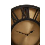 Small wall clock with an antique gold face, sleek black frame, and Roman numerals, ideal for modern and traditional interiors.