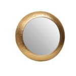 Round wall mirror with a warm metallic textured iron frame, ideal for adding elegance and light to any space.