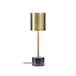 Modern black table lamp with a brushed brass shade and slim stem, complemented by a solid black marble base, perfect for contemporary interiors.