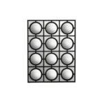 Window-inspired rectangular wall mirror with a black frame and geometric circular lattice overlay.