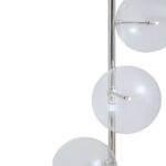 Elegant nickel floor lamp with five spherical lampshades and a cylindrical white marble base, perfect for modern interiors.