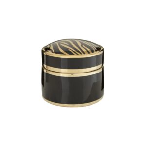 Glossy black and gold zebra-patterned KNIGHT Medium Jar made of porcelain, perfect for storage and decor.