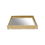 Gold bamboo-effect tray with a mirrored base, ideal for coffee table styling or entertaining.