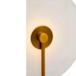 Wall light with a white marble wheel-shaped shade, gold-finish backplate, and sleek metal rods, offering a luxurious and contemporary design.