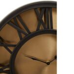 Small wall clock with an antique gold face, sleek black frame, and Roman numerals, ideal for modern and traditional interiors.