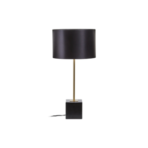 Luxurious table lamp with a gold-finish metal stem, black marble base, and a black linen shade, perfect for contemporary and modern interiors.