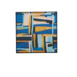 Abstract multicolor wall painting with textured brushstrokes framed in a black rectangular frame.