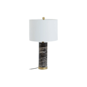 Elegant black marble table lamp with a warm metallic base and ivory shade, perfect for modern and transitional interiors.