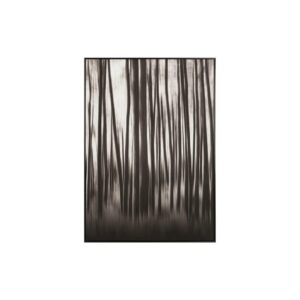 Large woodland-inspired wall painting in black and natural tones with a sleek black-finished wooden frame.