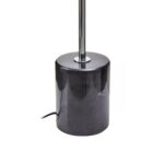 Compact silver table lamp with a clear glass globe and a black marble base, perfect for modern and minimalist interiors.