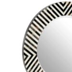 Round wall mirror with an elegant Mother of Pearl frame featuring an assorted pattern, perfect for enhancing contemporary or classic interiors.