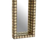 Rectangular wall mirror with a black and gold cubic border design, featuring a sleek and contemporary aesthetic.