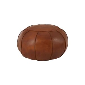 Buffalo leather pouf with segmented piping design, ideal as a footrest or seating accent for modern and classic interiors.