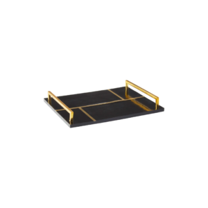 Black and brass MONAX Tray with sleek handles, perfect for serving or décor in contemporary settings.