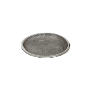 Small silver aluminum decorative bowl with a textured oak-inspired surface and a modern design