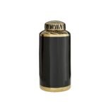 Black and gold KNIGHT Large Canister with zebra-patterned lid, crafted from glossy porcelain for sophisticated decor.
