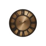 Large wall clock with an antique gold face, sleek black frame, and Roman numerals, ideal for modern and traditional décor.