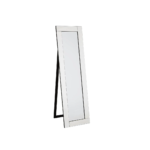 Contemporary floor mirror with off-centre alignment, bevelled edges, and a black velvet frame for a luxurious touch.