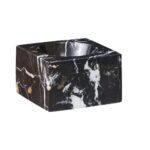 Square black marble bowl with white veining, perfect for modern decor.