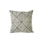 ROMAN Geometric Cushion with a black embroidered pattern on white cotton fabric, offering a stylish modern accent for sofas, armchairs, or beds.