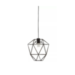 Black geometric pendant light with a triangular cage design, ideal for contemporary and industrial interiors.