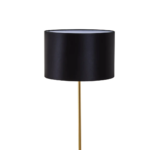 Sleek floor lamp with a gold-finish metal stem, black marble base, and black linen shade, perfect for modern and contemporary interiors.