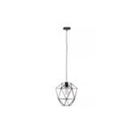 Black geometric pendant light with a triangular cage design, ideal for contemporary and industrial interiors.