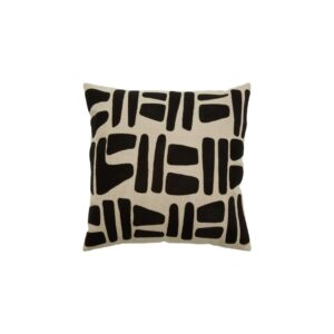 Square black and natural cotton cushion featuring a tribal geometric pattern, ideal for adding a stylish accent to sofas, chairs, or beds.