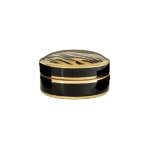 Glossy black and gold zebra-patterned KNIGHT Small Box, made of durable porcelain, perfect for trinket storage and decoration.