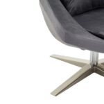 Grey velvet armchair with a silver star base, backrest cushion, and neck support, combining comfort and modern elegance.