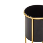 Black large floor-standing planter with sleek gold frame, perfect for modern interiors and showcasing greenery.