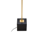 Sleek floor lamp with a gold-finish metal stem, black marble base, and black linen shade, perfect for modern and contemporary interiors.