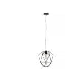 Black geometric pendant light with a triangular cage design, ideal for contemporary and industrial interiors.