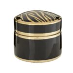 KNIGHT Medium Jar – Porcelain Zebra Accent Main Description: The KNIGHT Medium Jar elevates storage with its sleek, high-gloss porcelain construction and bold design. Perfect for storing trinkets or as a decorative accent, the jar features a striking zebra pattern in black and gold on its domed lid, blending utility with elegance. Key Features: Sophisticated Design: High-gloss porcelain with a bold zebra pattern in black and gold. Versatile Use: Ideal for storing trinkets or as a decor piece to enhance your interiors. Premium Finish: Smooth, reflective surface adds a touch of luxury to any space. Compact and Durable: Designed to blend seamlessly into modern or classic settings. Specifications: Product Dimensions: H16 x D17 x W17 cm Product Weight: 2.00 kg Lead Time: 3 - 10 working days Product Code: LS111063 Meta Descr